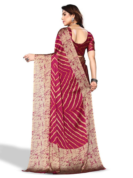 Fabmora Geometric Printed Poly Chiffon Saree