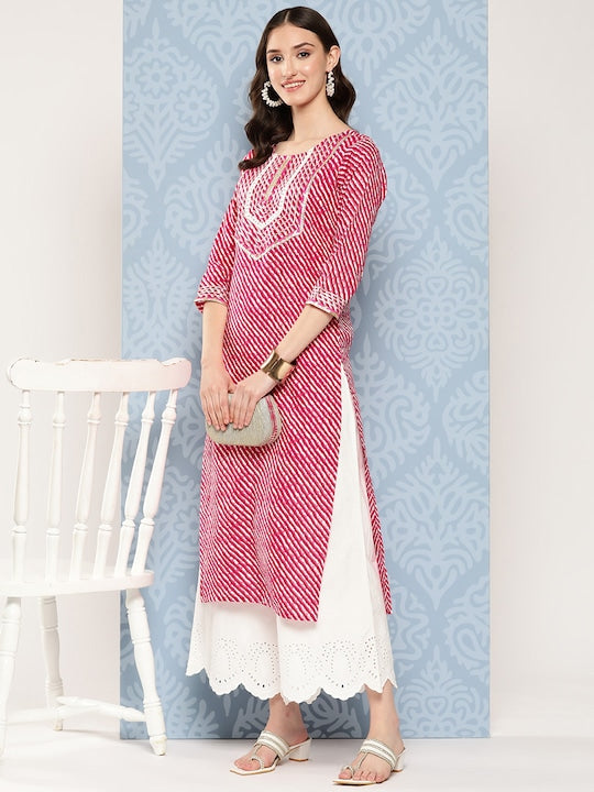Yufta Women Leheriya Printed Gotta Patti Kurta
