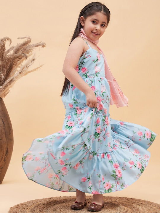Vastramay Muslin Floral Printed Anarkali Ethnic Dress & Dupatta