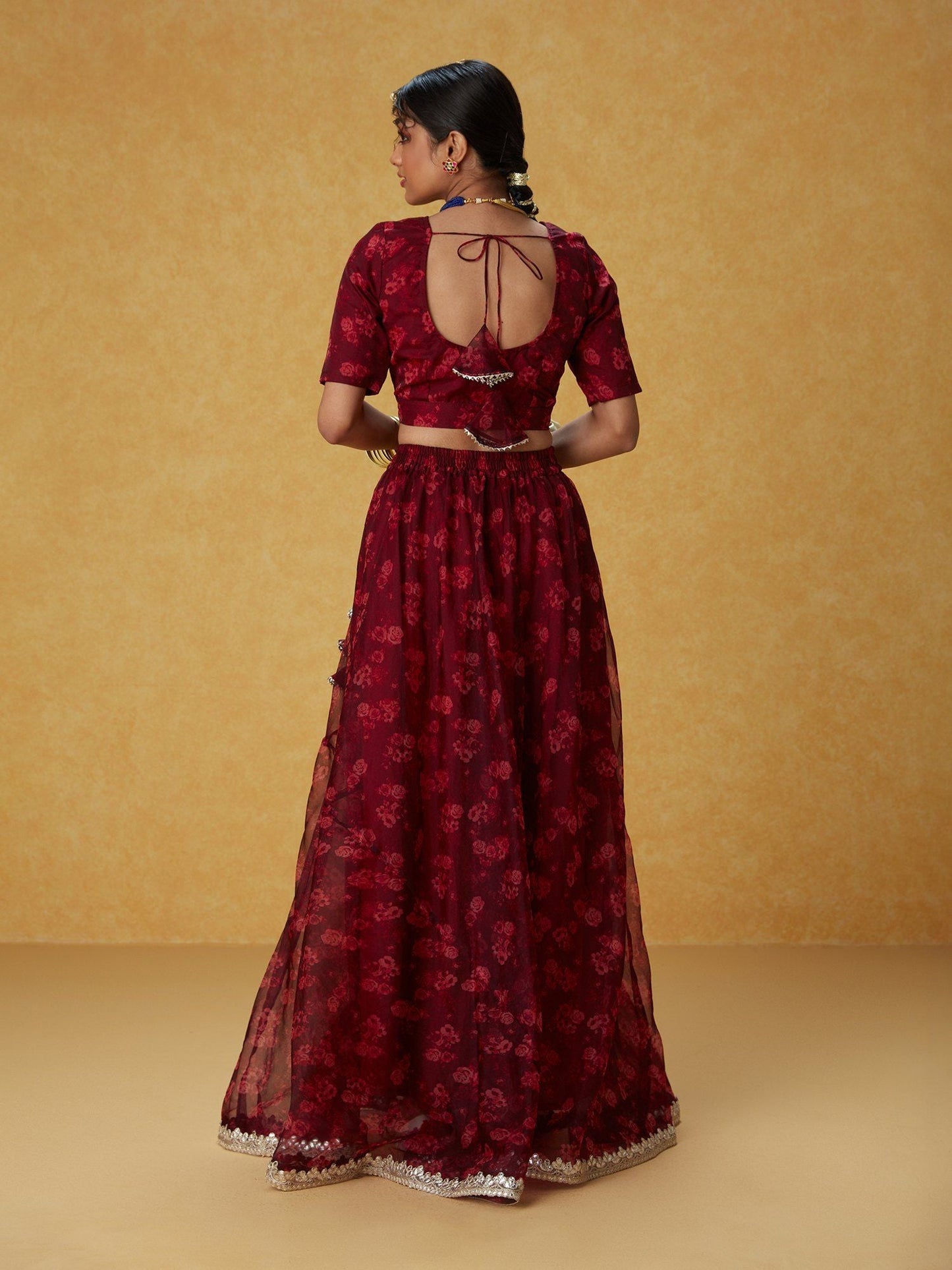 Likha Ghoomar Maroon Floral Printed Lehenga Choli with Dupatta LIKLEH21 (Set of 3)