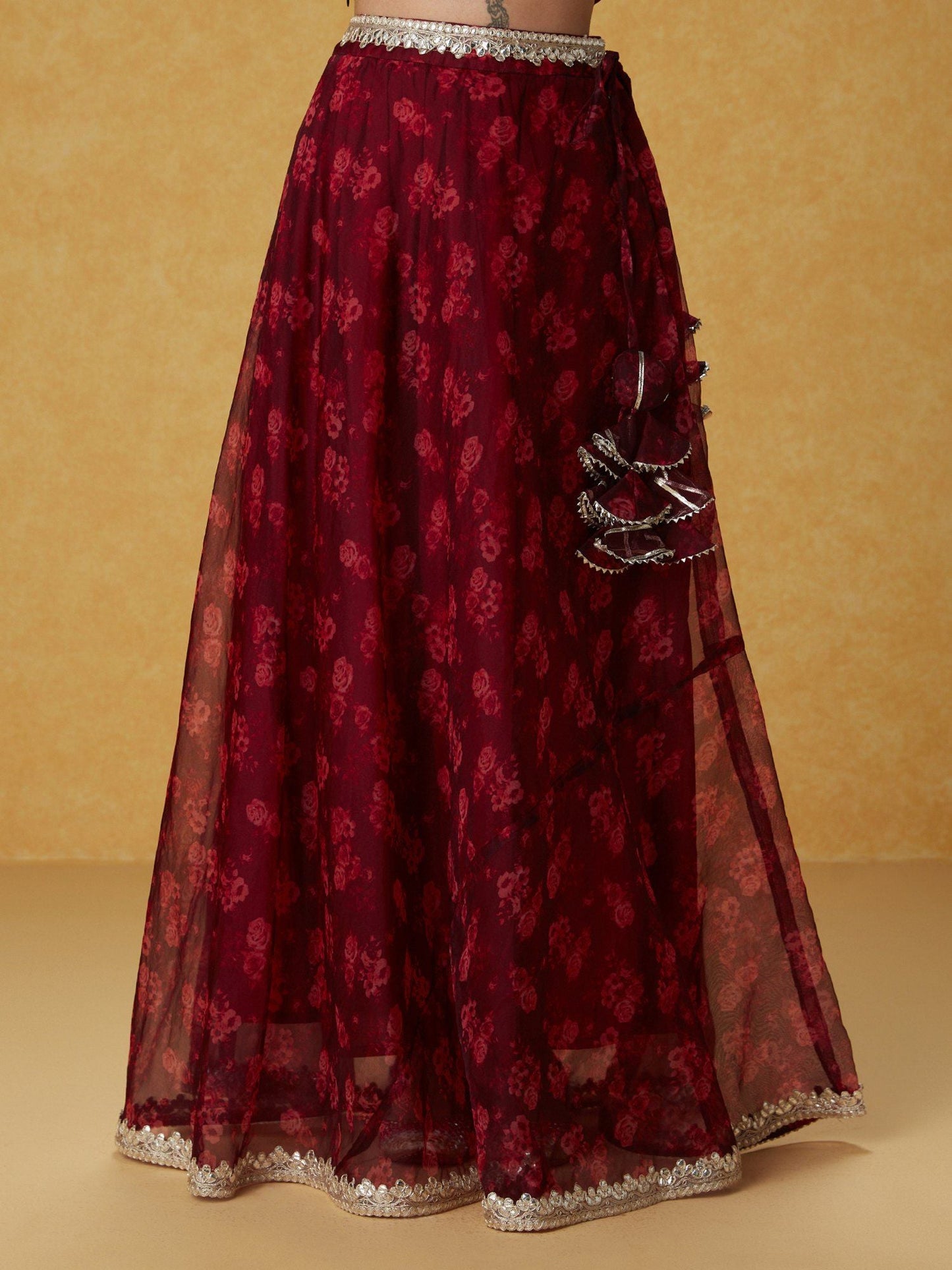 Likha Ghoomar Maroon Floral Printed Lehenga Choli with Dupatta LIKLEH21 (Set of 3)