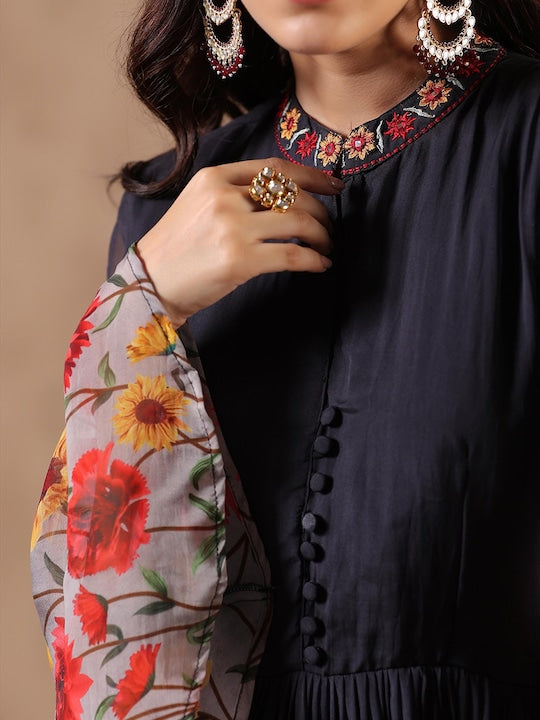 Scakhi Floral Printed Gathered Maxi Ethnic Dress