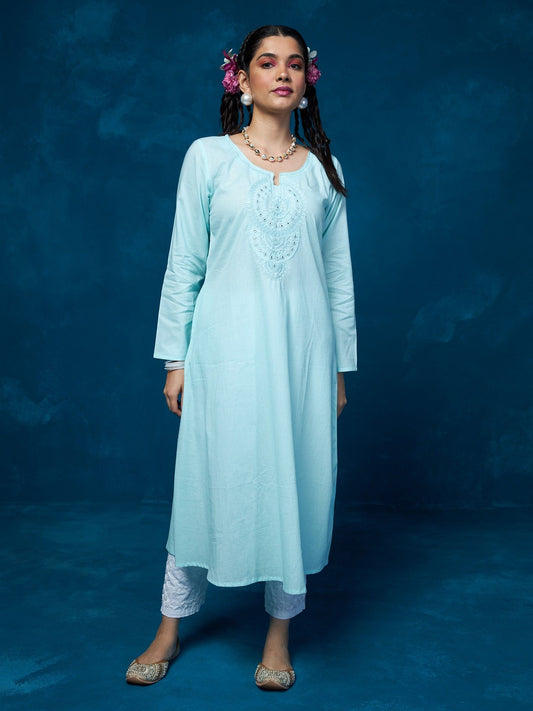 Likha Blue Mirror Work Kurta LIKKUR101
