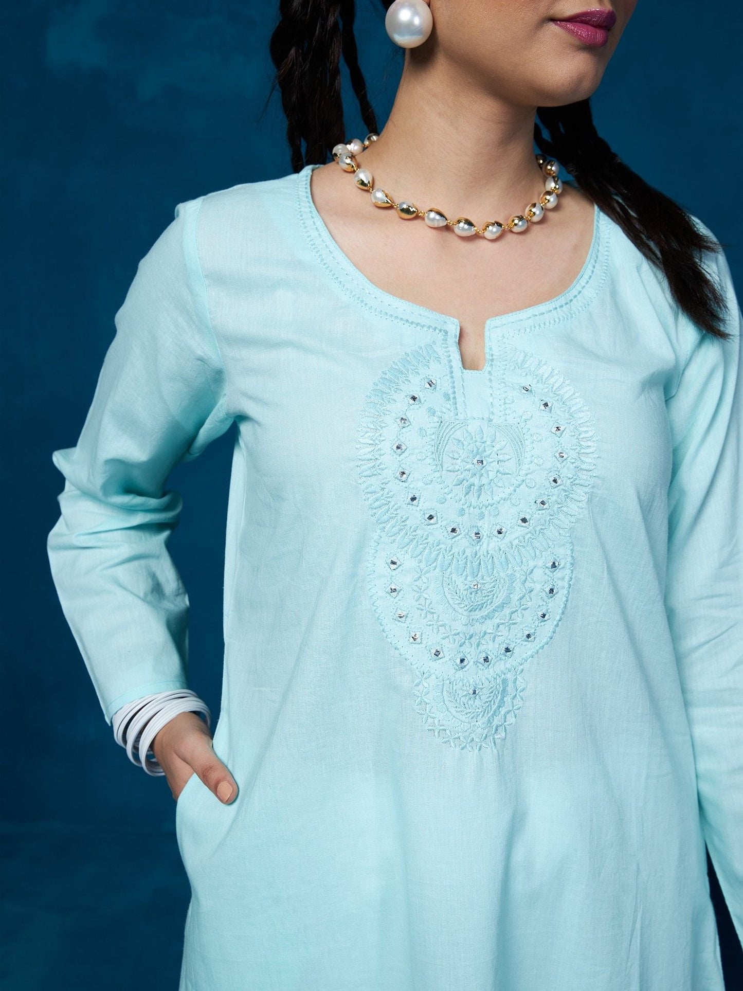 Likha Blue Mirror Work Kurta LIKKUR101