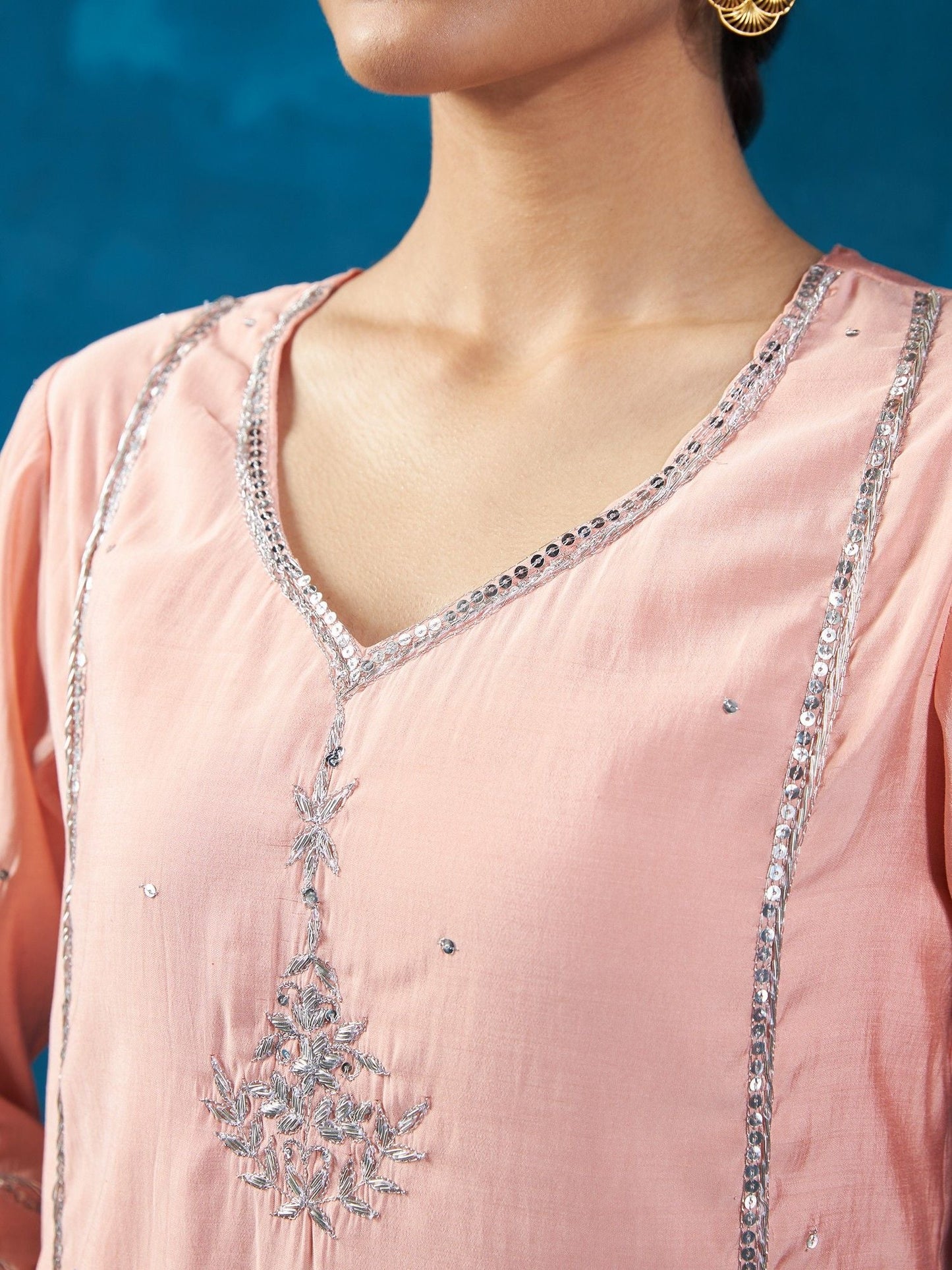 Likha Peach Zardozi Hand Embroidered Kurta & Sharara LIKSKD94 (Set of 2)