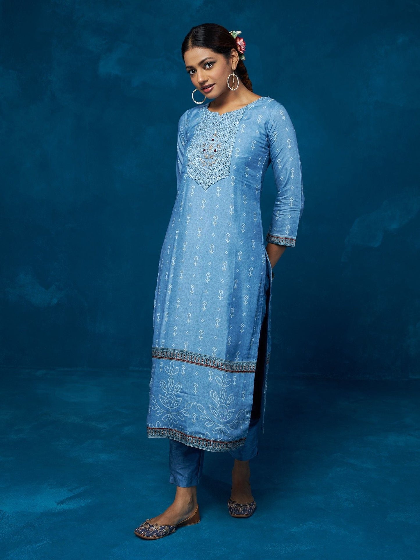 Likha Blue Hand Embroidered Kurta, Pant & Dupatta LIKSKD53 (Set of 3)