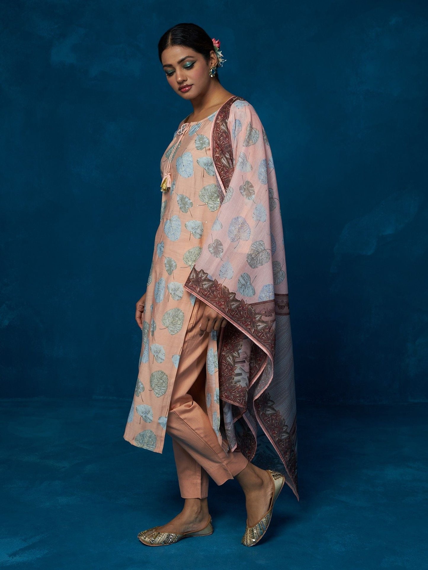 Likha Peach Printed Kurta, Pant & Dupatta LIKSKD210 (Set of 3)