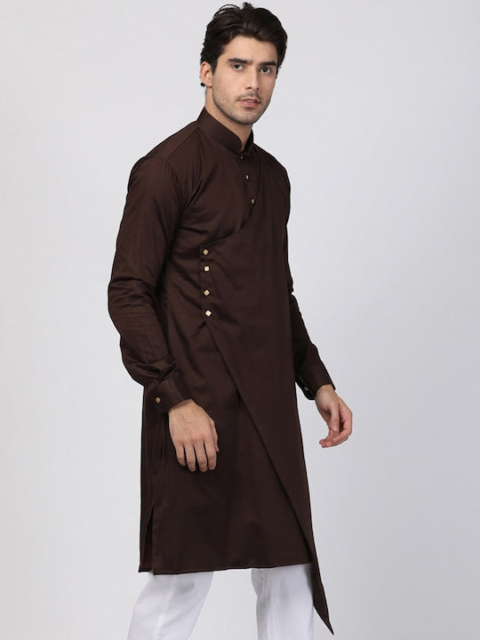Vastramay Men Coffee Brown Thread Work Kurta