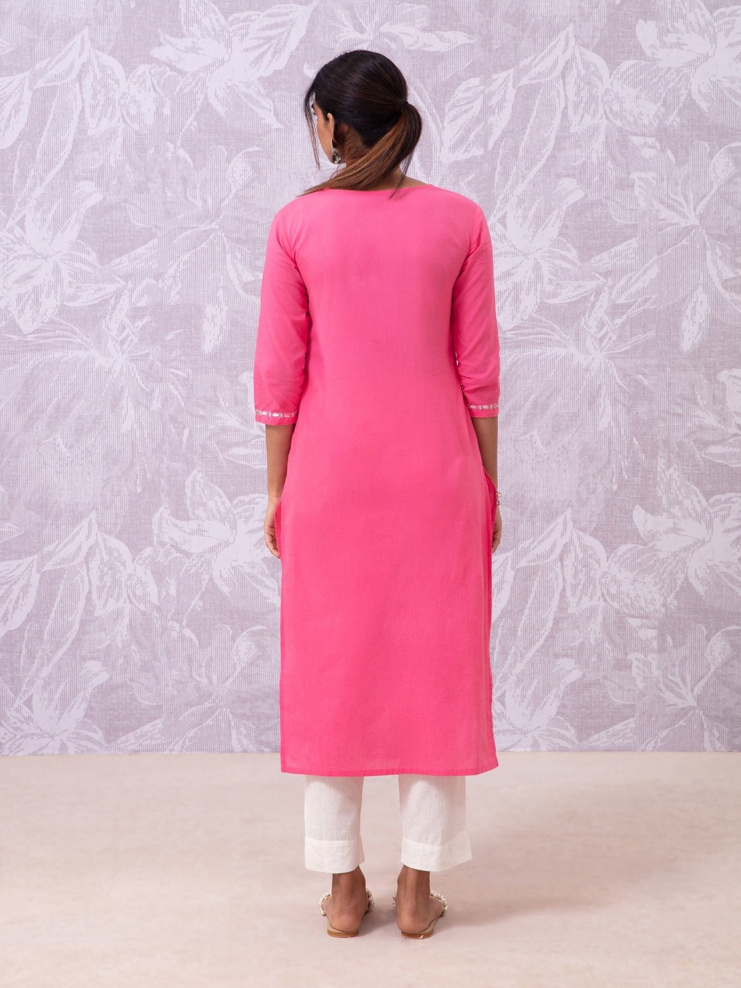 Likha Chikankari Pink Hand Embroidered Straight Kurta LIKKUR120