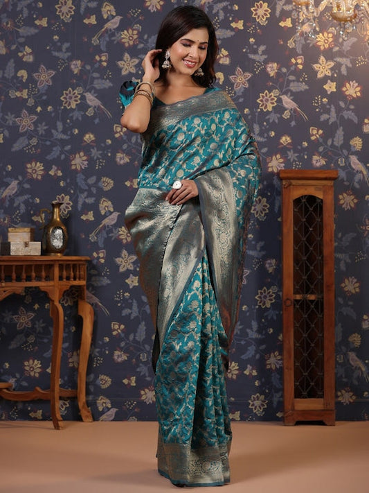 House of Pataudi Woven Design Pure Silk Saree With Blouse Piece