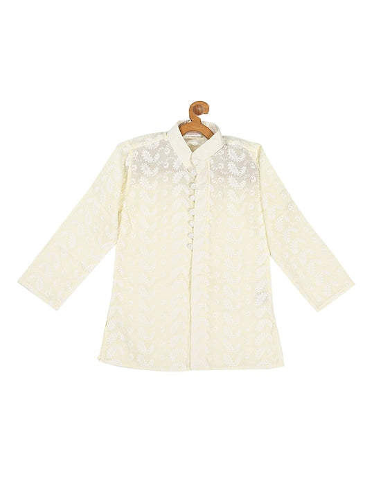 Vastramay Sishu Boys Yellow Ethnic Motifs Chikankari Kurta