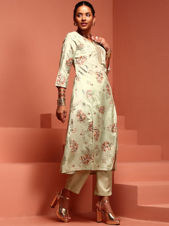 IMARA Floral Printed Regular Gotta Patti Kurta With Trousers & Dupatta
