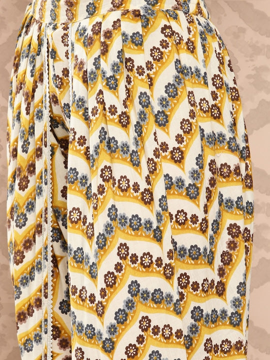 Yufta Women Floral Printed Regular Gotta Patti Pure Cotton Kurta with Dhoti Pants