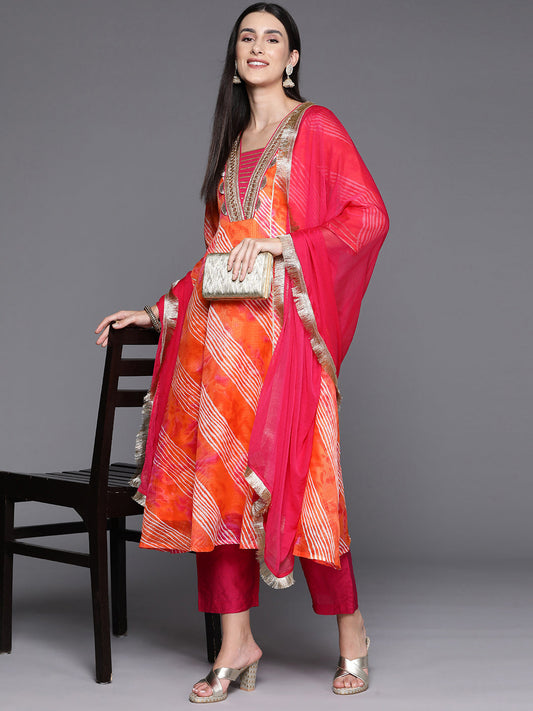 Varanga Women Yoke Design Panelled Thread Work Kurta with Trousers & Dupatta