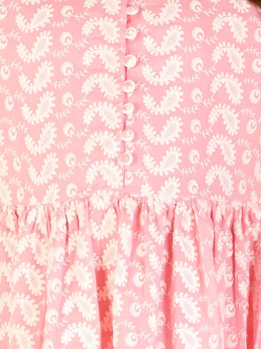 Vastramay Girls Pink Embroidered Chikankari Cotton Short Ethnic Dress