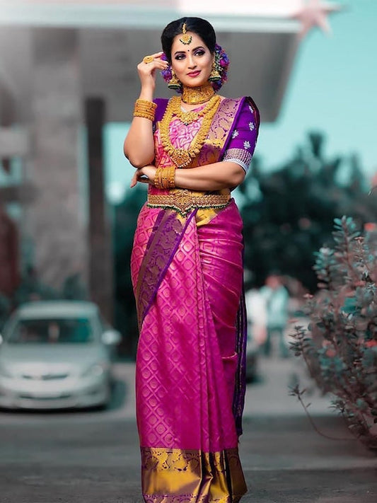 Anjaneya Sarees Woven Design Zari Silk Blend Banarasi Saree