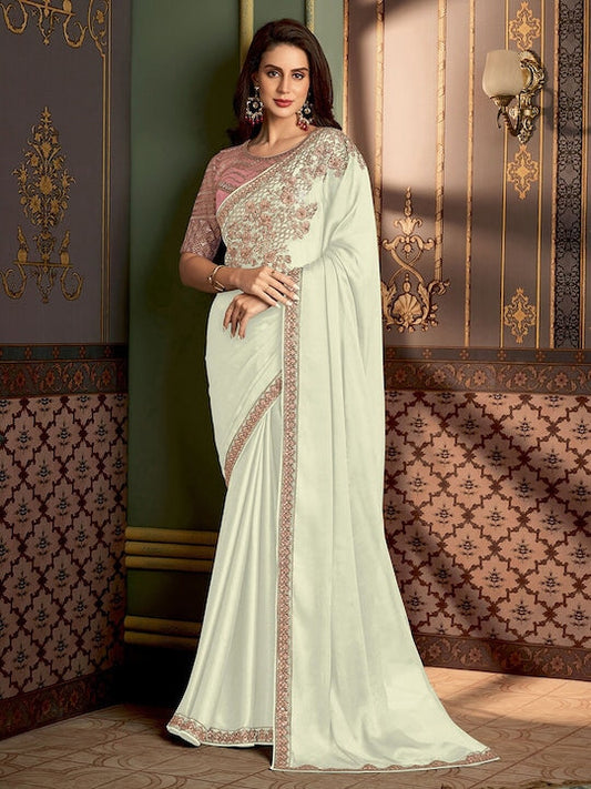 Satrani Floral Embroidered Sequinned Baluchari Saree
