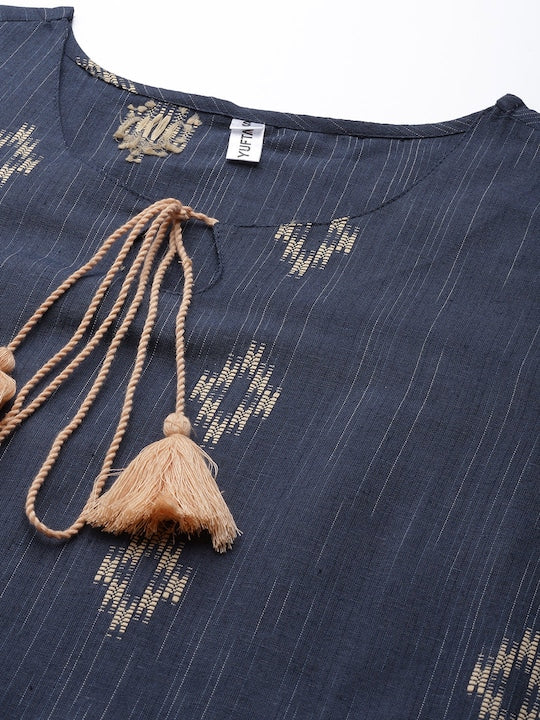 Yufta Women Woven Design Straight Kurta Blue
