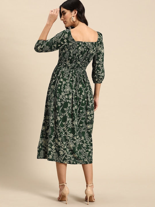 All about you Floral Print Square Neck A-Line Midi Dress