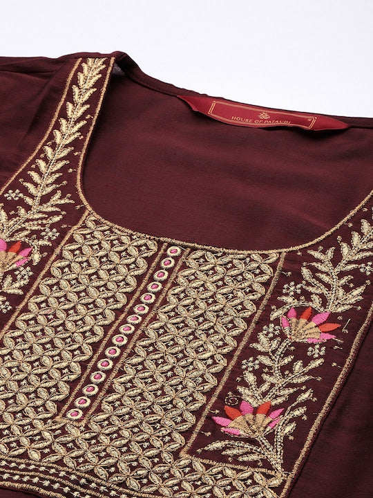 House of Pataudi Jashn Ethnic Motifs Yoke Design Thread Work Kurta