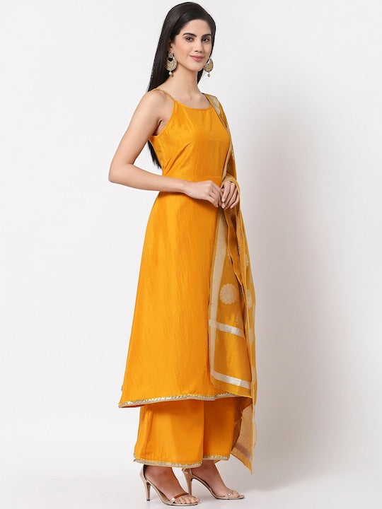 Myshka Women Yellow Kurta with Palazzos & With Dupatta