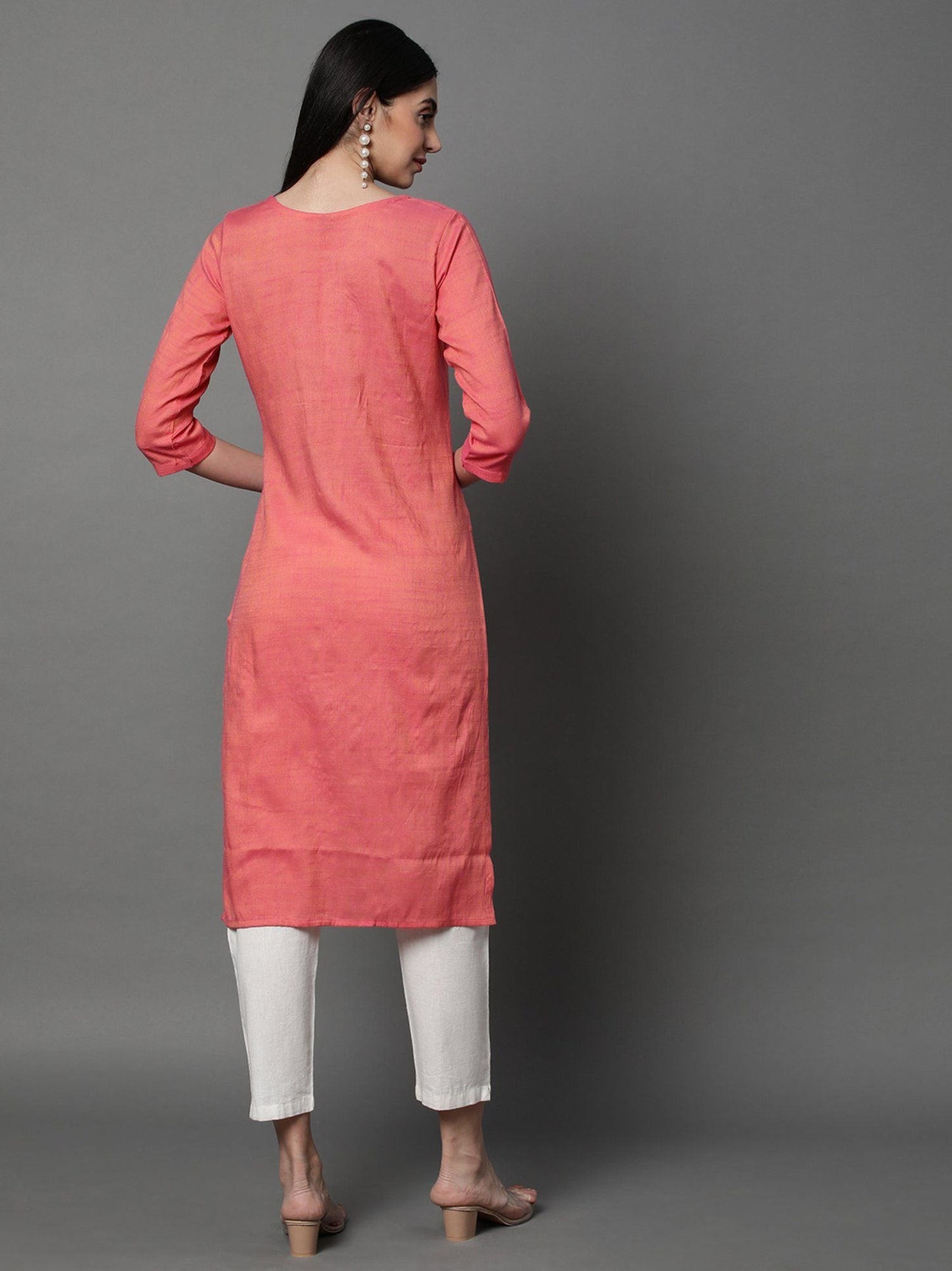 Heeposh Women Solid Straight Kurta with Button Detailing Orange