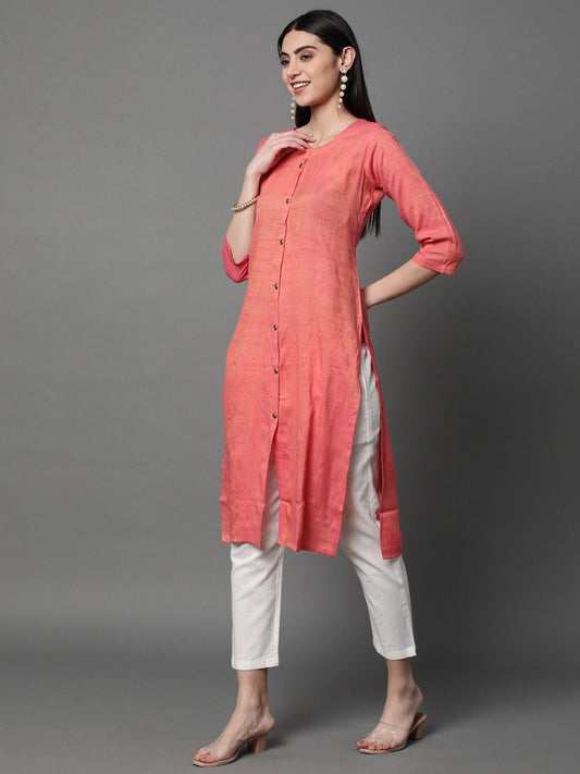 Heeposh Women Solid Straight Kurta with Button Detailing Orange