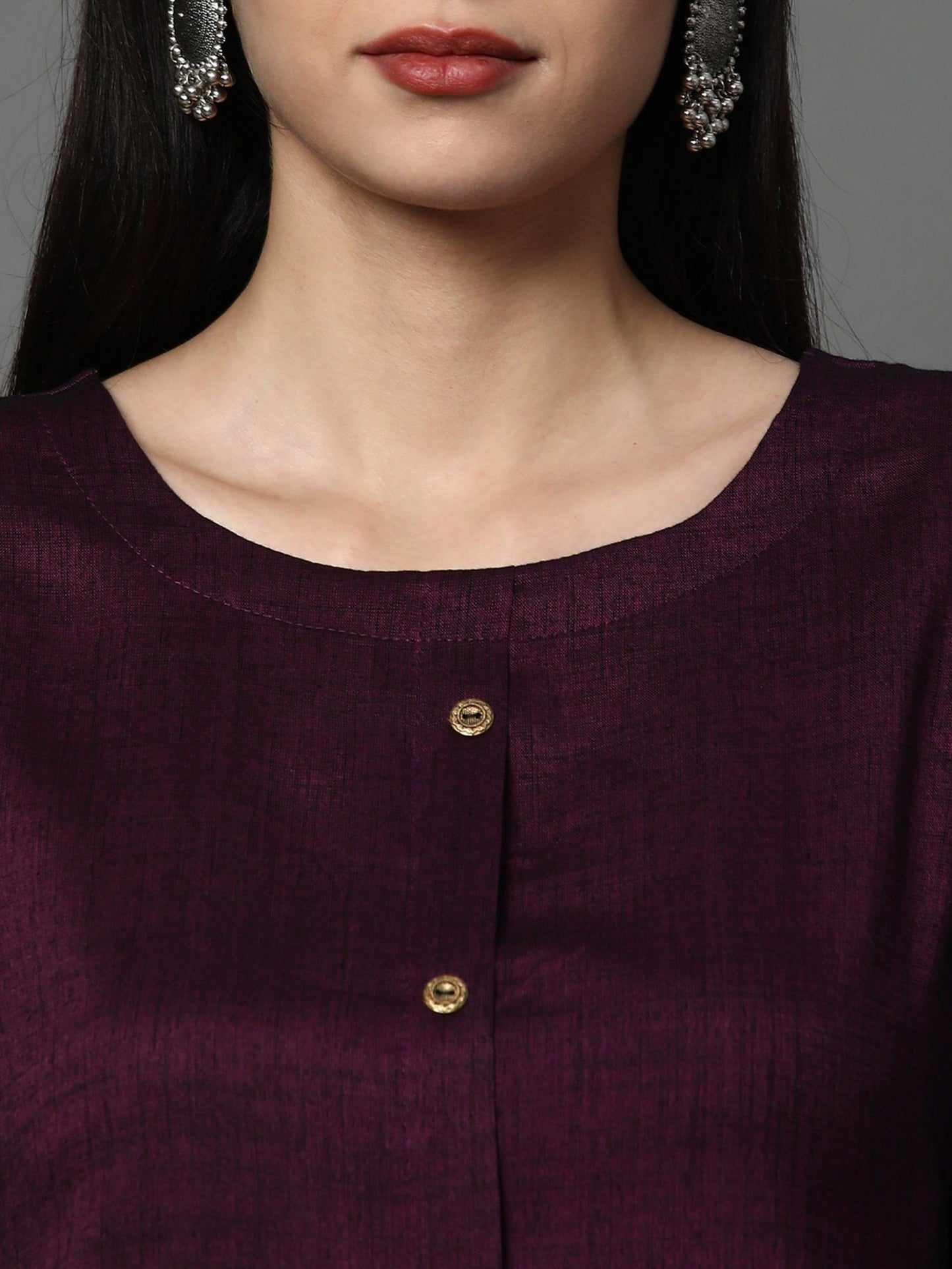 Heeposh Women Solid Straight Kurta with Button Detailing Purple
