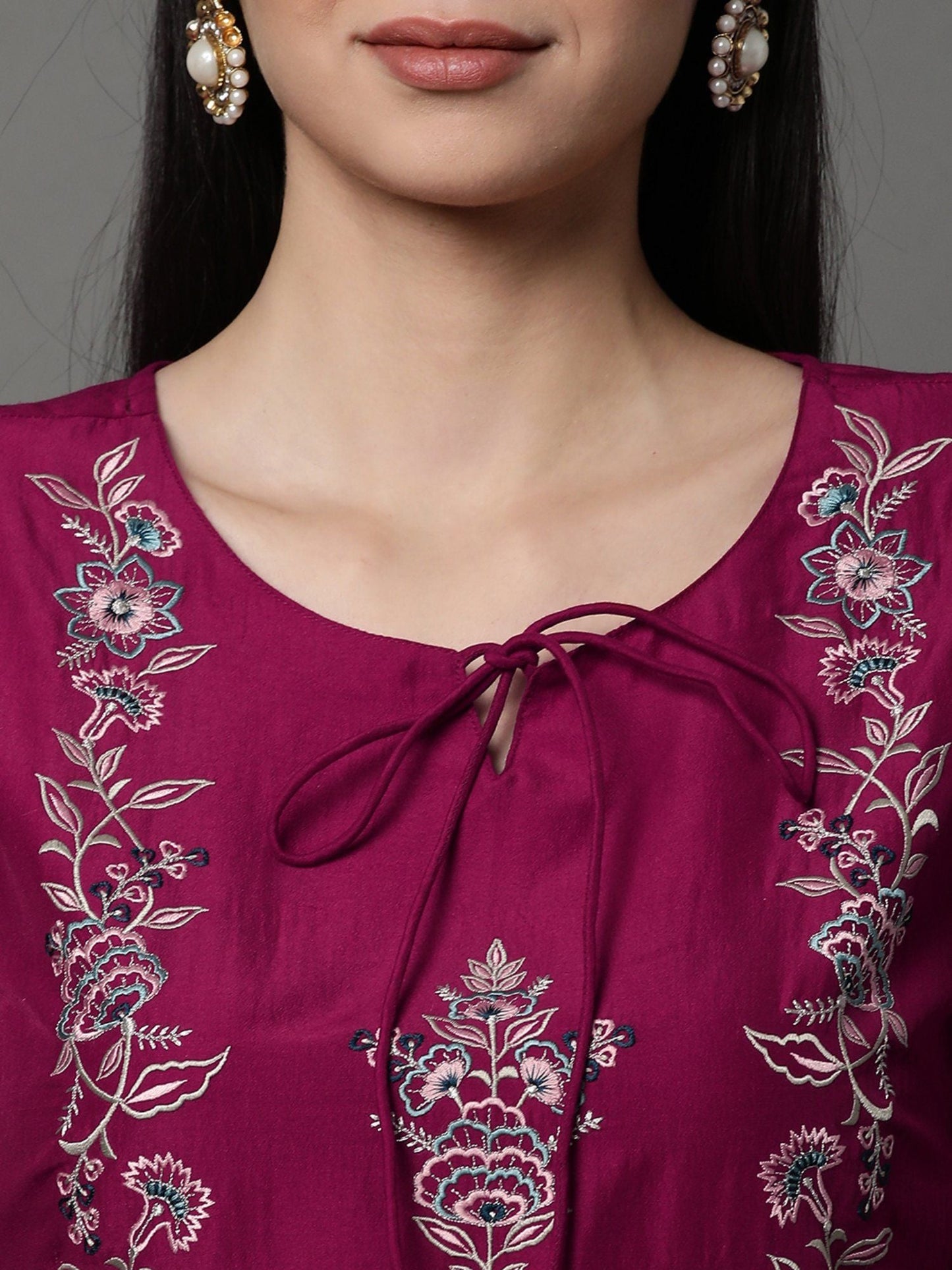 Heeposh Women A-Line Embroidered Kurta with Organza Dupatta Pink(Set of 3)