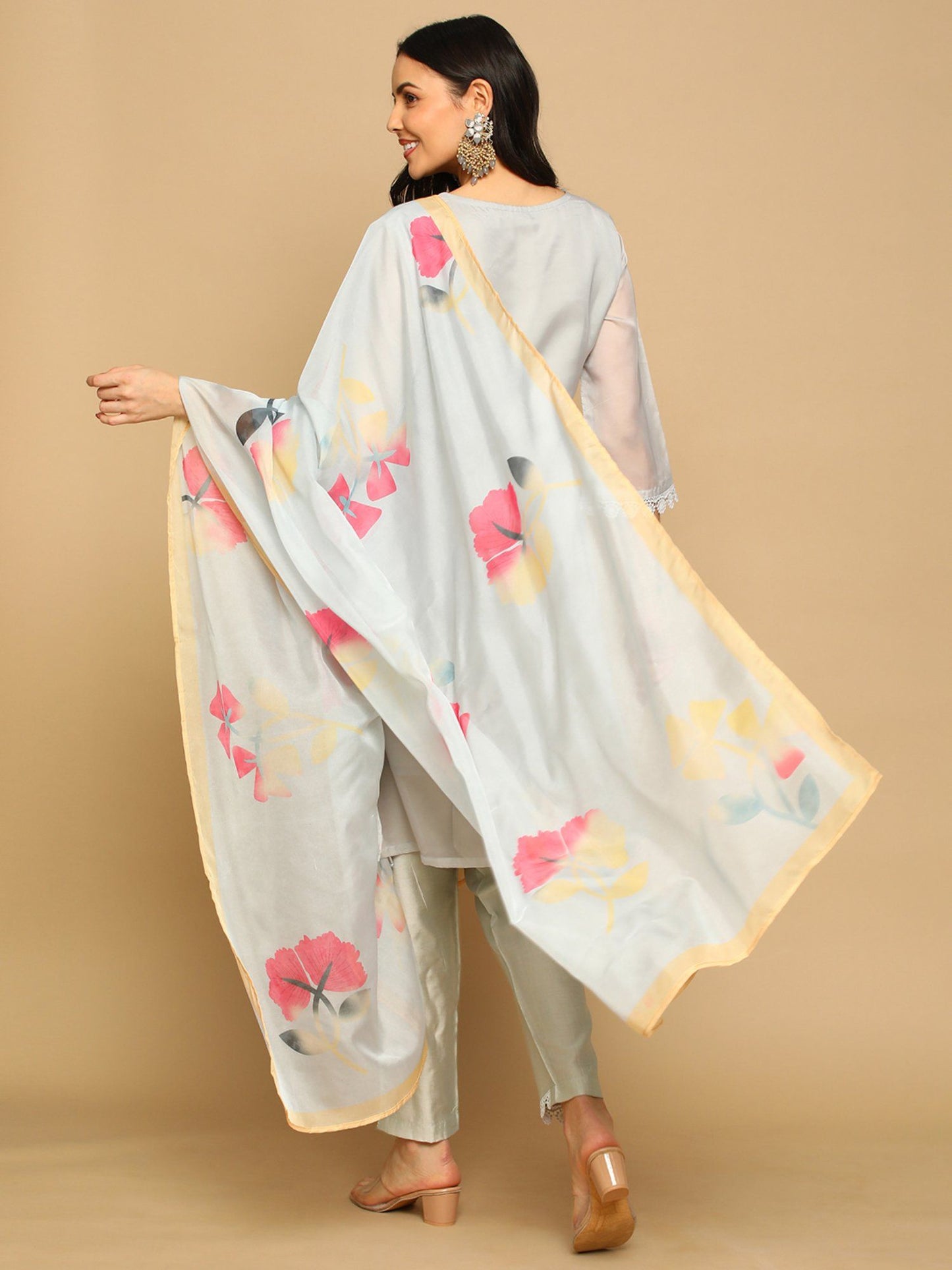 Heeposh Women A-Line Hand Work Kurta with Printed Dupatta (Set of 3)