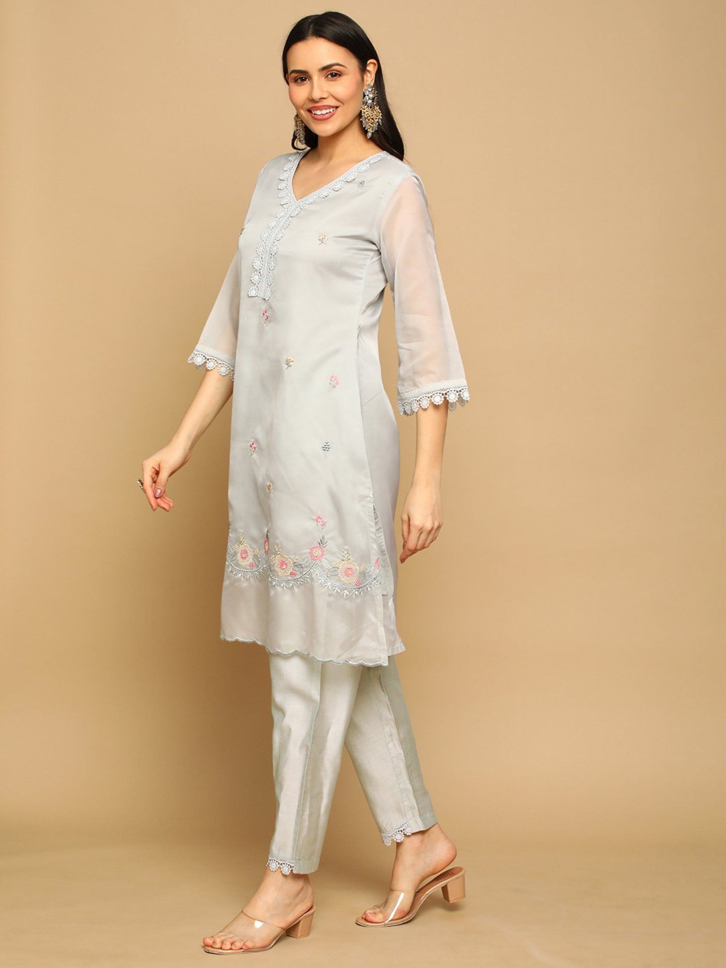Heeposh Women A-Line Hand Work Kurta with Printed Dupatta (Set of 3)