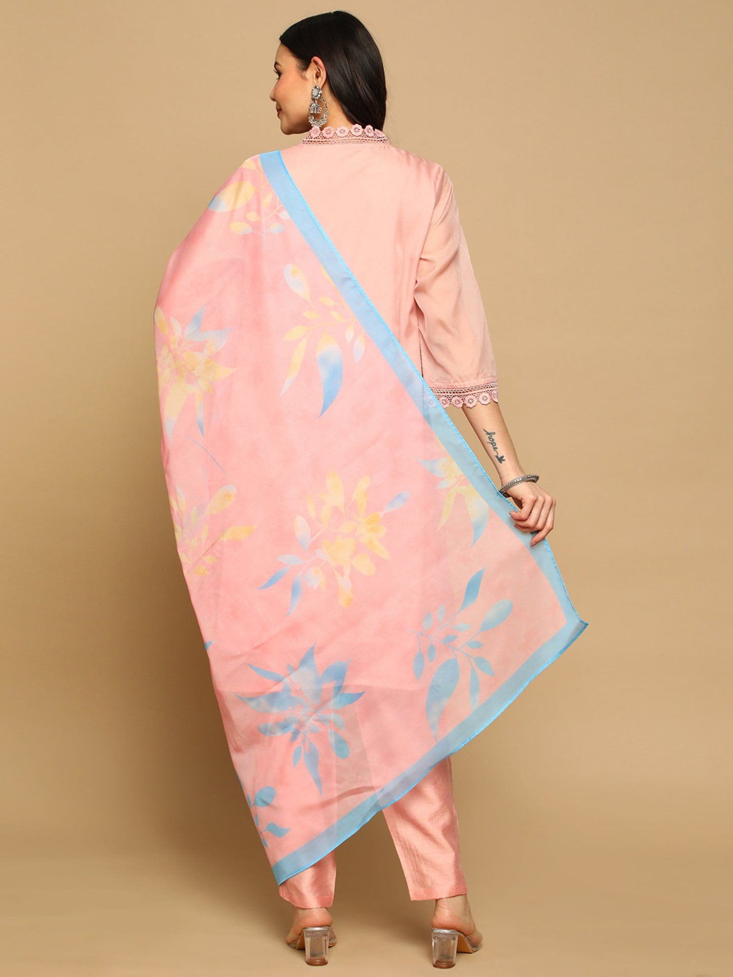Heeposh Women A-Line Hand Work Kurta with Printed Dupatta (Set of 3)
