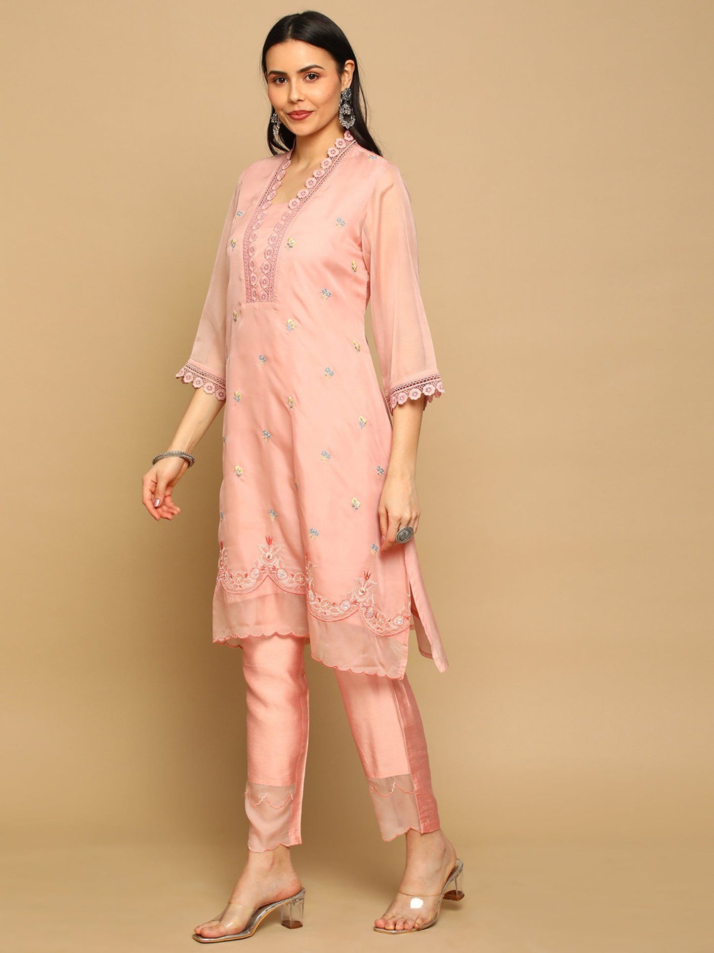 Heeposh Women A-Line Hand Work Kurta with Printed Dupatta (Set of 3)