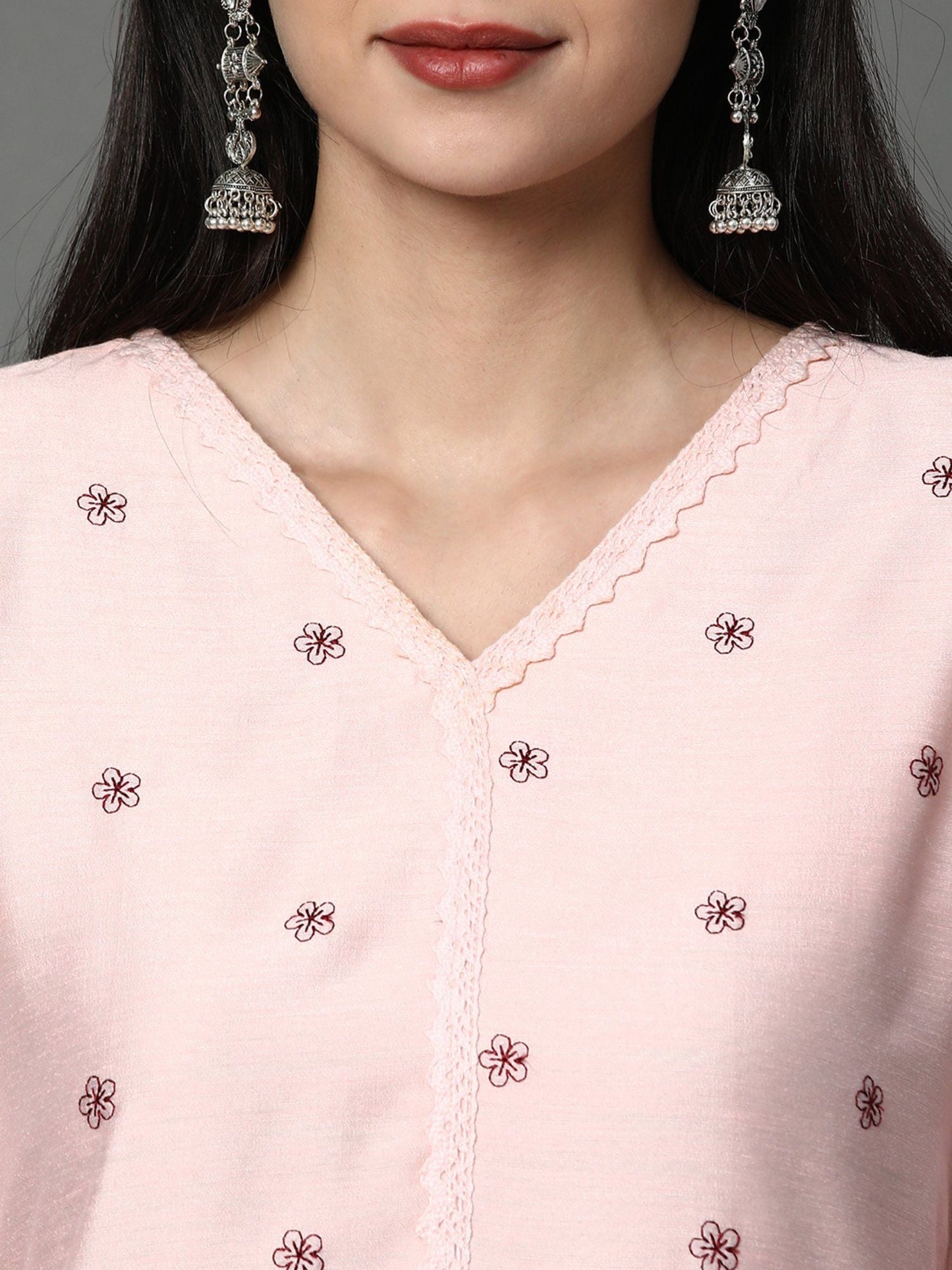 Heeposh Women Chanderi Silk Kurta with Organza Embroidered Dupatta (Set of 3)