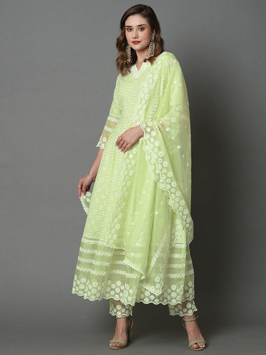Heeposh Beautiful Schiffli Embroidered Anarkali with Soft Organza Dupatta (Set of 3)