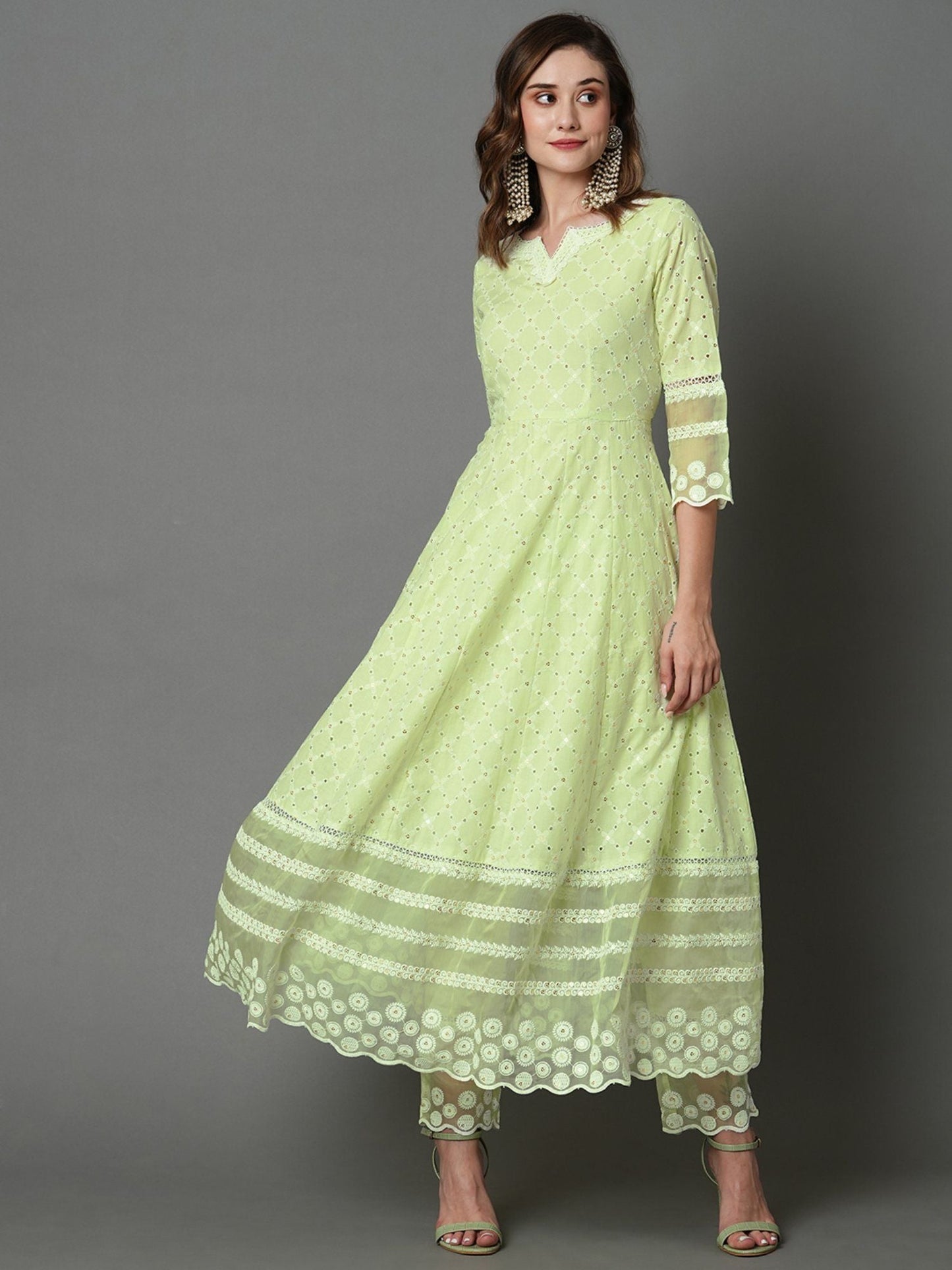 Heeposh Beautiful Schiffli Embroidered Anarkali with Soft Organza Dupatta (Set of 3)