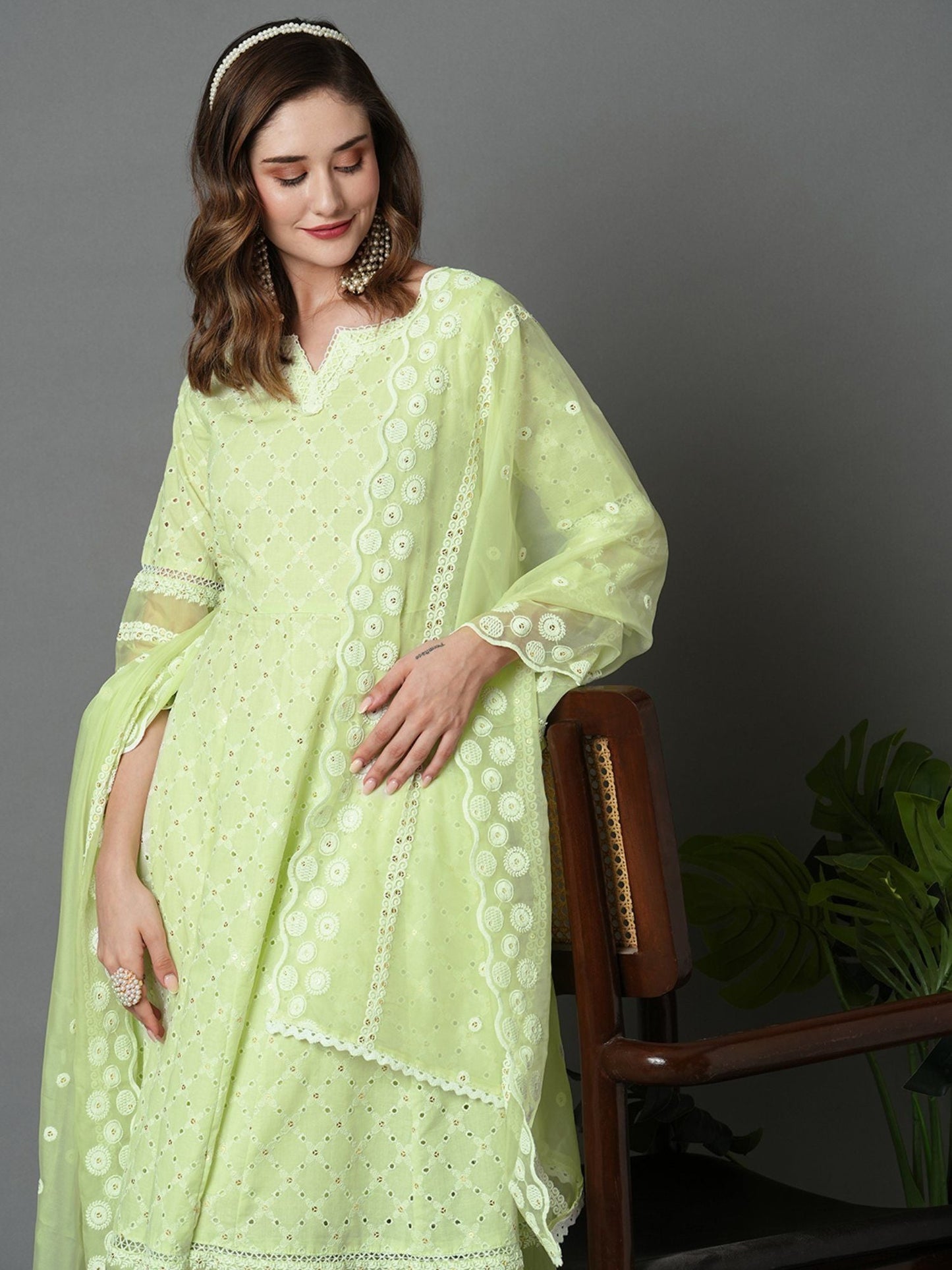 Heeposh Beautiful Schiffli Embroidered Anarkali with Soft Organza Dupatta (Set of 3)