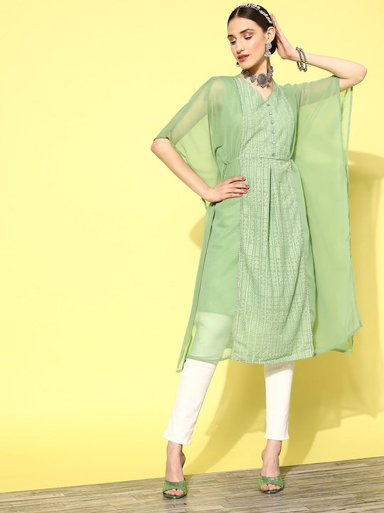 Juniper Women Flared Sleeves Gotta Patti Georgette Kaftan Kurta