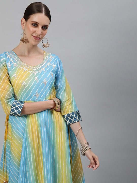 AKS Couture Striped Embellished Maxi Dress