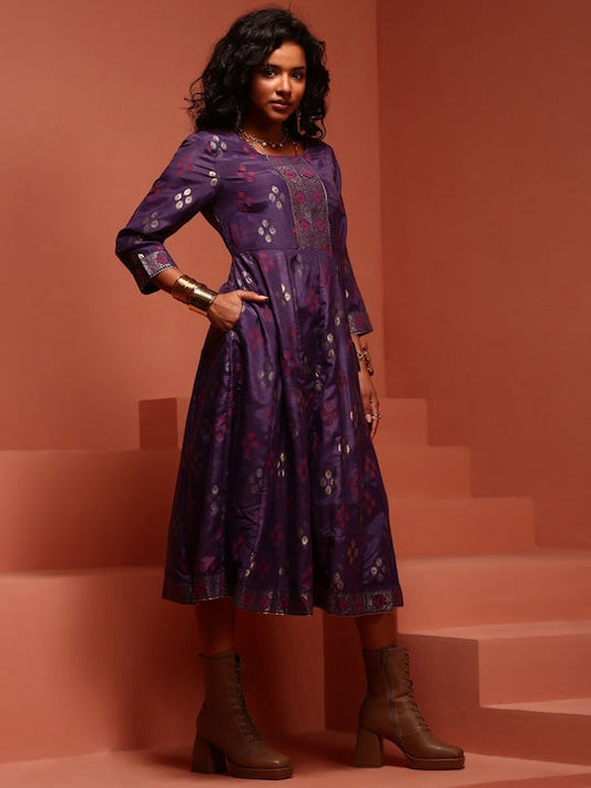 IMARA Ethnic Motifs Woven Design Gotta Patti Fit & Flare Ethnic Dress