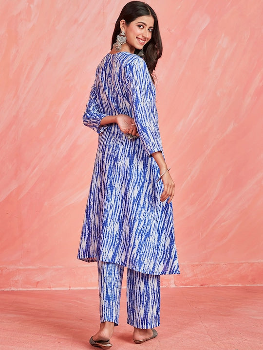 Sangria Printed Pure Cotton A-Line Kurta With Trousers