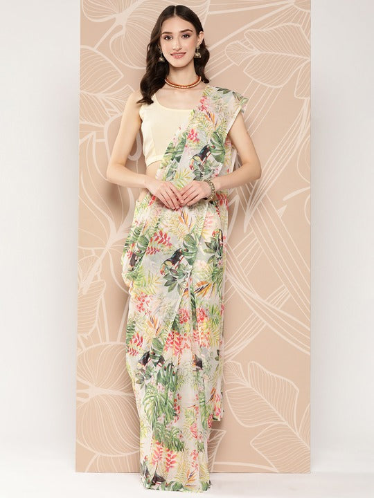 Ahalyaa Floral Printed Poly Chiffon Saree
