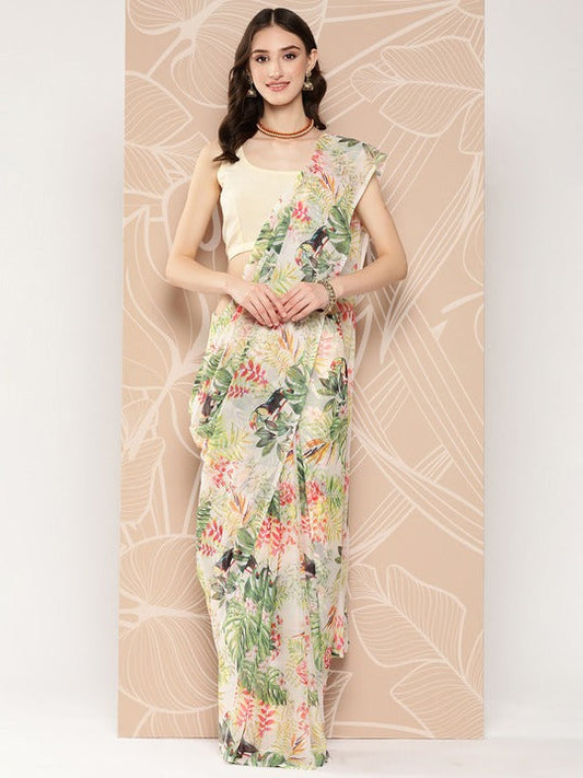 Ahalyaa Floral Printed Poly Chiffon Saree