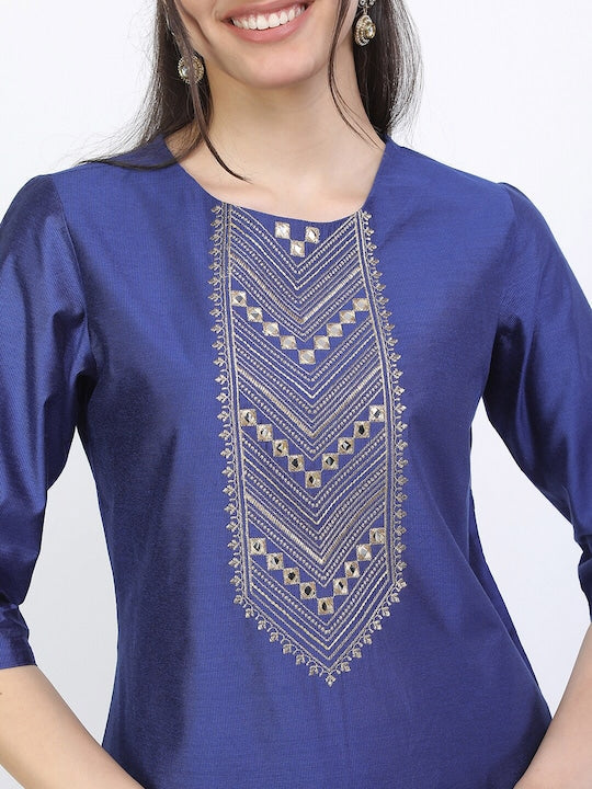 Vishudh Women Blue Panelled Kurta with Trousers