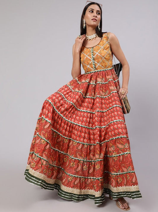 AKS Couture Ethnic Motifs Printed Sleeveless Cotton Maxi Dress