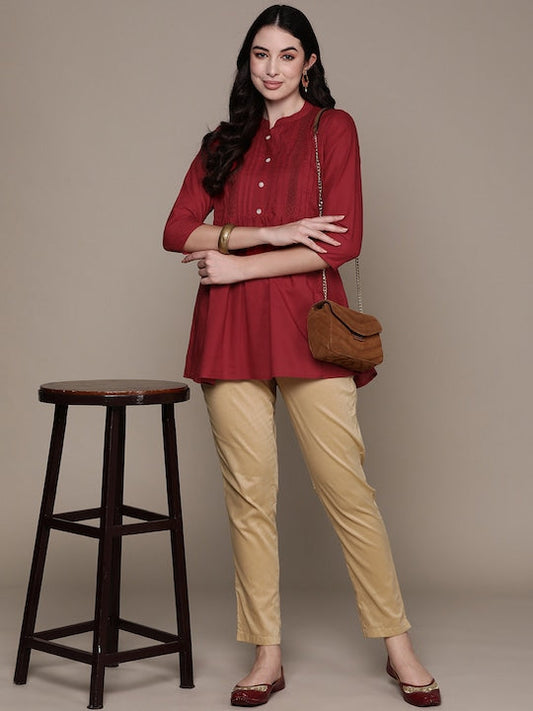 Anubhutee Yoke Design Pure Cotton Pleated Kurti