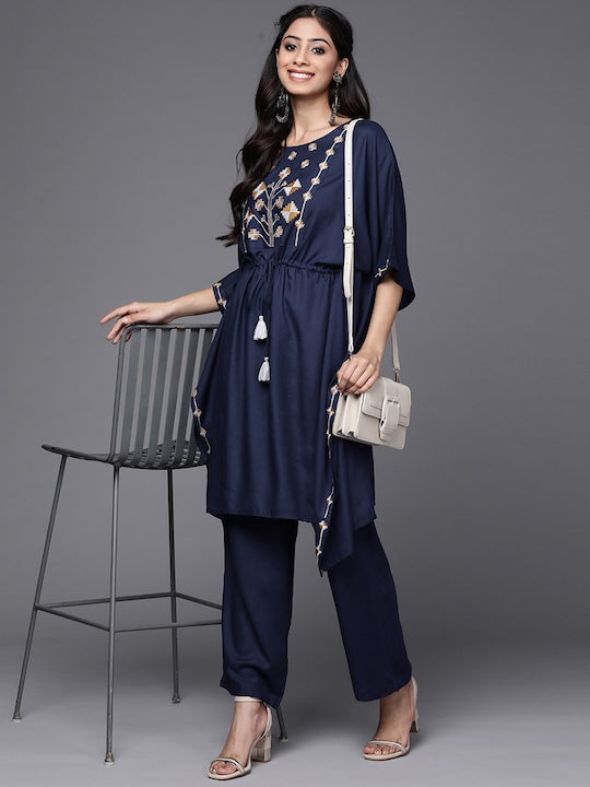 Varanga Embroidered Pure Cotton Tunic With Trousers Co-Ords