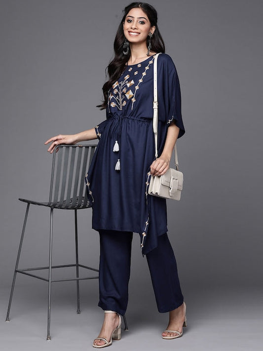 Varanga Embroidered Pure Cotton Tunic With Trousers Co-Ords