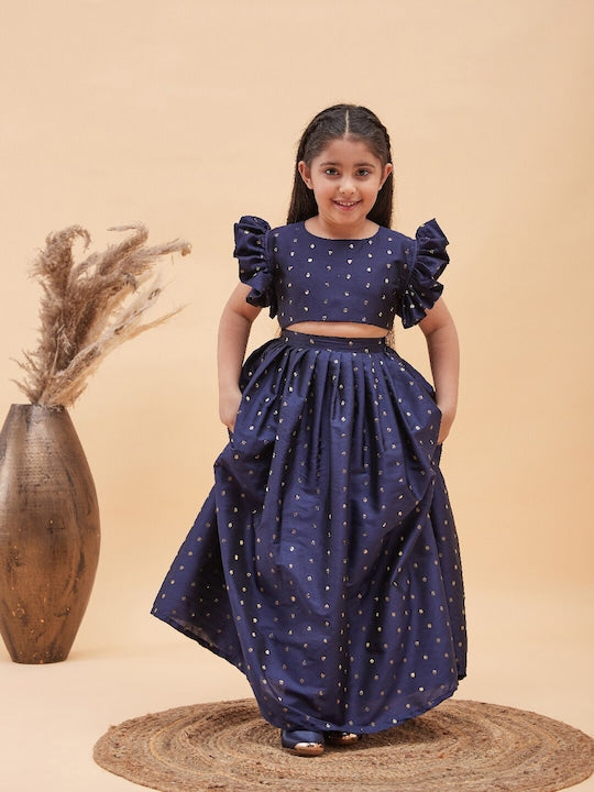 Vastramay Girls Woven Design Ready to Wear Crop Top And Skirt Set
