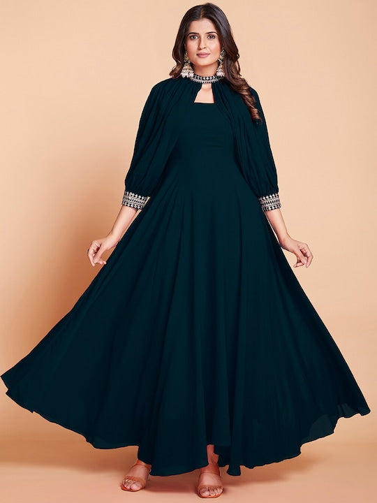 Fusionic Maxi Length Gown With Add-On Sleeves Ethnic Dresses